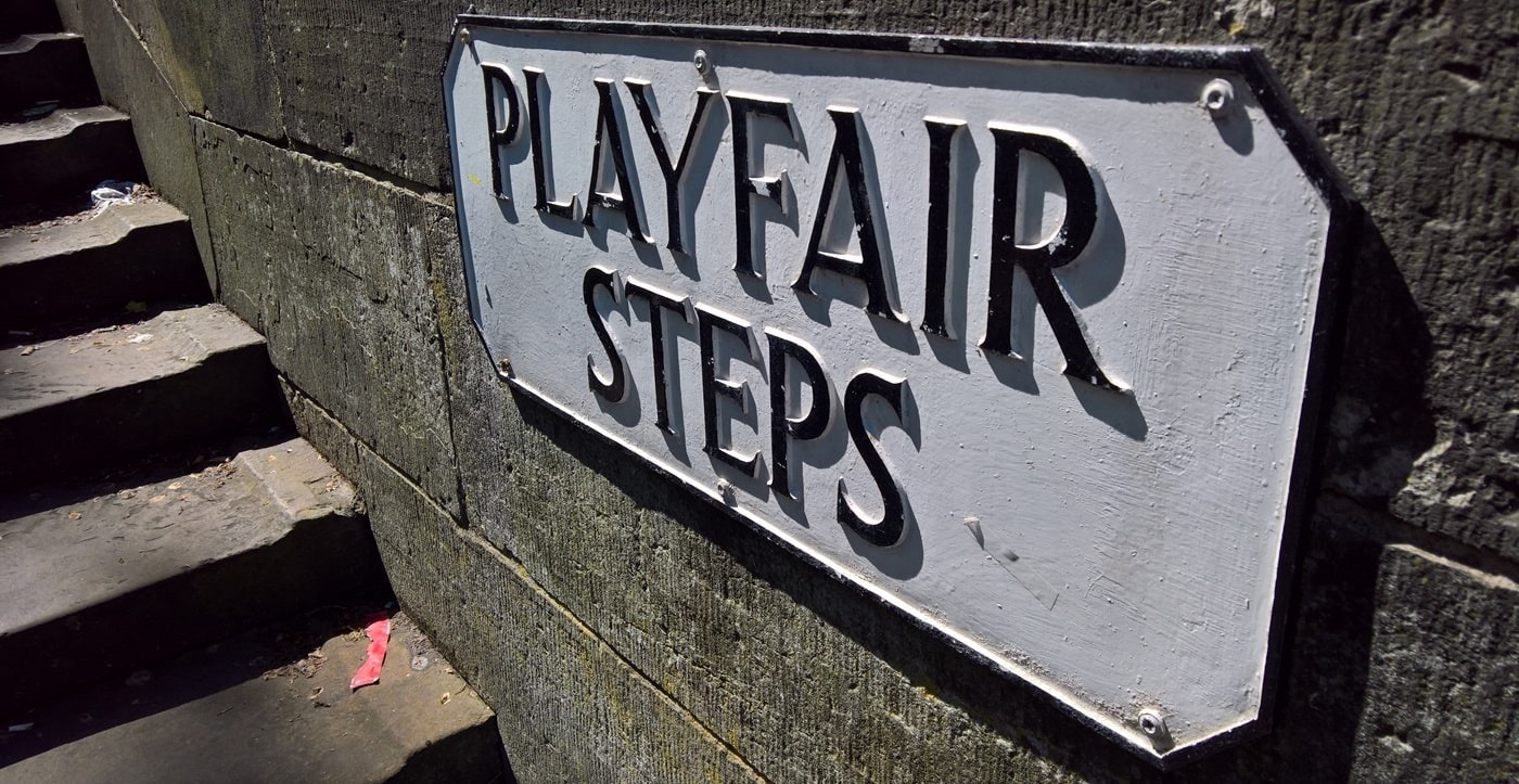 Street sign of the Playfair steps in Edinburgh Scotland